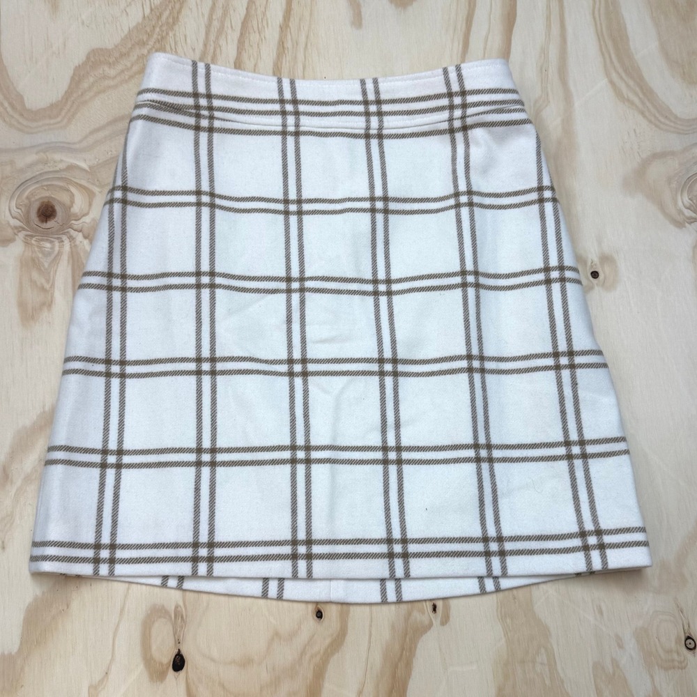 NWT J.Crew Ivory Tan Windowpane Plaid Wool Blend Mini Skirt BK386 Womens Size 6